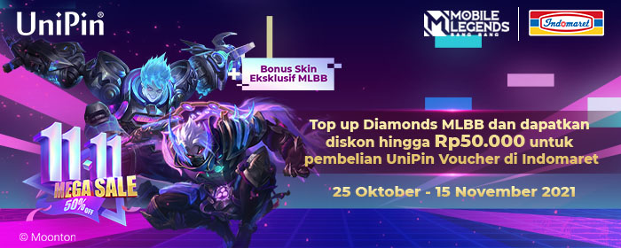 Dapatkan Diskon hingga Rp50,000 untuk Pembelian UniPin Voucher di Indomaret + Bonus Skin Ekslusif MLBB